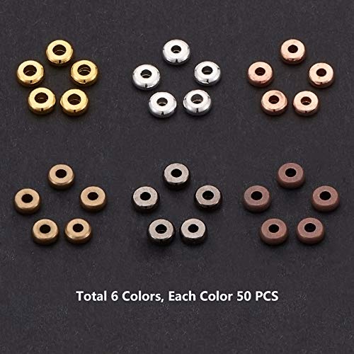 PandaHall Cuentas de metal Heishi de 4 mm, 300 unidades de 6 colores lisos espaciadores de disco Heishi espaciador de cuentas para arcilla polimérica Heishi disco para hacer pulseras y collares