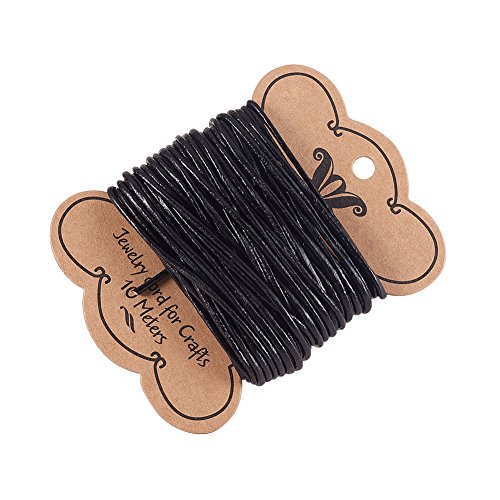 PandaHall Elite 1 Roll 2 mm Cordones de Cuero Hilo de Cuero Redondo para Hacer Pulsera Collar bisuteria de Cuero Cordon Negro para Abalorios joyeria Manualidades