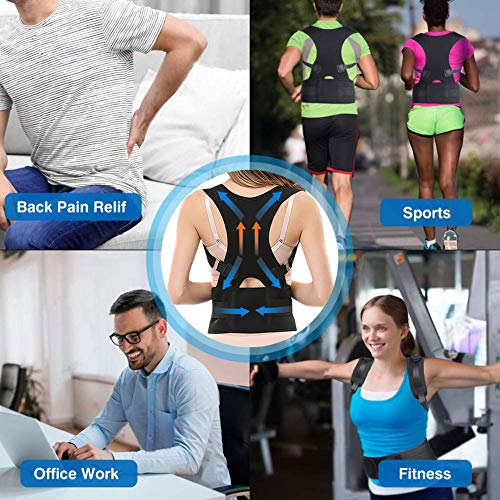 Panegy - Corrector de Postura Recta Hombro Corrección Espalda Protector Clavicula para Hombre Mujer Ejercicio Fitness Gimnasio - Negro - L