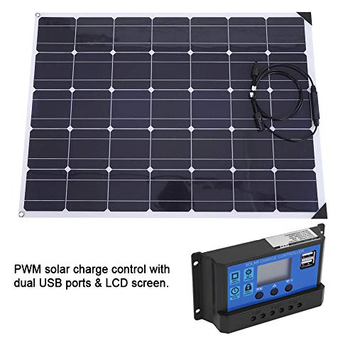 Panel Solar Monocristalino Flexible de 150 W, Kit de Panel Solar Impermeable Flexible de Alta Eficiencia con Controlador Solar de 20 A y Cable de ExtensióN de 10 M para Autocaravana, Autocaravana