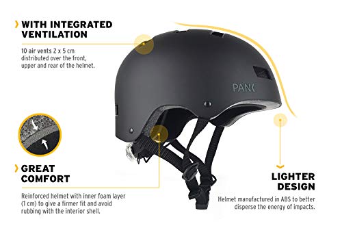 PANK Casco Patinete Eléctrico, Bicicleta Urbana, Patines y Skateboard. Luz LED Posterior Multi posición. Diseño Muy Ligero con ventilación Integral. Mucha Comodidad y Máxima Seguridad. (negro mate, L) PANK Casco Patinete Eléctrico, Bicicleta Urbana, Patines y Skateboard. Luz LED Posterior Multi posición. Diseño Muy Ligero con ventilación Integral. Mucha Comodidad y Máxima Seguridad. (negro mate, L)