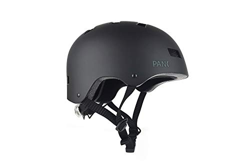 PANK Casco Patinete Eléctrico, Bicicleta Urbana, Patines y Skateboard. Luz LED Posterior Multi posición. Diseño Muy Ligero con ventilación Integral. Mucha Comodidad y Máxima Seguridad. (negro mate, L)