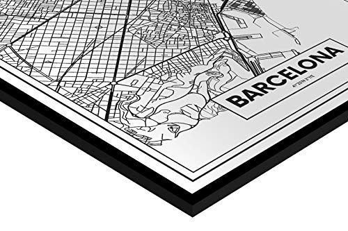 Panorama Cuadro Enmarcado Mapa Ciudad Barcelona 50x70cm - Impreso en Papel Rígido Cuadro con Marco - Cuadros Modernos Decoración Salón - Cuadros para Dormitorio - Póster Decorativos