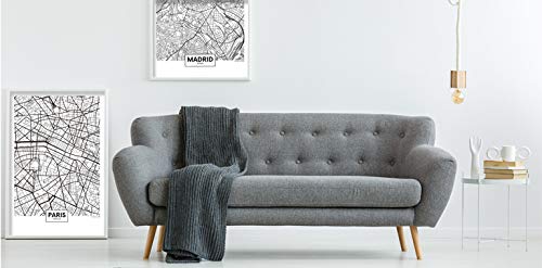 Panorama Cuadro Enmarcado Mapa Ciudad Barcelona 50x70cm - Impreso en Papel Rígido Cuadro con Marco - Cuadros Modernos Decoración Salón - Cuadros para Dormitorio - Póster Decorativos