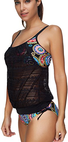 PANOZON Vestido de Traje de Baño de Mujer de Dos Piezas Color de Golpe con Cobertura sobre Vientre y Espalda (Small, Caleidoscopio) PANOZON Vestido de Traje de Baño de Mujer de Dos Piezas Color de Golpe con Cobertura sobre Vientre y Espalda (Small, Caleidoscopio)