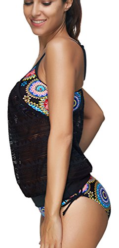 PANOZON Vestido de Traje de Baño de Mujer de Dos Piezas Color de Golpe con Cobertura sobre Vientre y Espalda (Small, Caleidoscopio) PANOZON Vestido de Traje de Baño de Mujer de Dos Piezas Color de Golpe con Cobertura sobre Vientre y Espalda (Small, Caleidoscopio)
