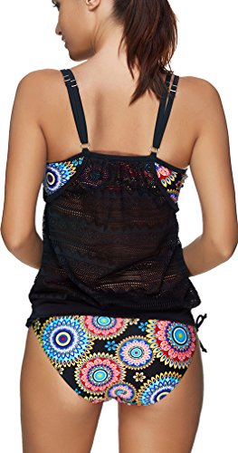 PANOZON Vestido de Traje de Baño de Mujer de Dos Piezas Color de Golpe con Cobertura sobre Vientre y Espalda (Small, Caleidoscopio) PANOZON Vestido de Traje de Baño de Mujer de Dos Piezas Color de Golpe con Cobertura sobre Vientre y Espalda (Small, Caleidoscopio)