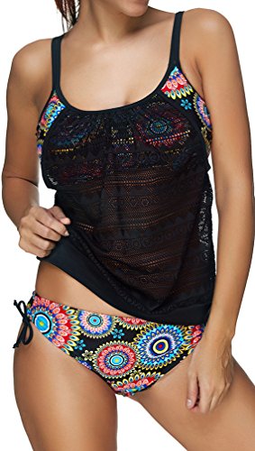 PANOZON Vestido de Traje de Baño de Mujer de Dos Piezas Color de Golpe con Cobertura sobre Vientre y Espalda (Small, Caleidoscopio) PANOZON Vestido de Traje de Baño de Mujer de Dos Piezas Color de Golpe con Cobertura sobre Vientre y Espalda (Small, Caleidoscopio)