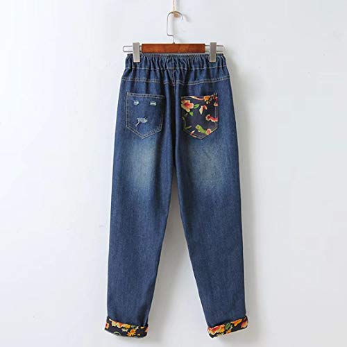 PanpanBox Vaqueros Mujer Relaxed Pantalones Denim Floral Bordado Jeans Dama Talla Grande Pants Carrot Primavera Otoño (XXXL)