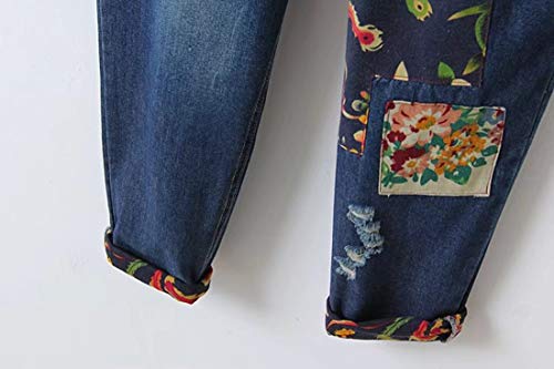 PanpanBox Vaqueros Mujer Relaxed Pantalones Denim Floral Bordado Jeans Dama Talla Grande Pants Carrot Primavera Otoño (XXXL)