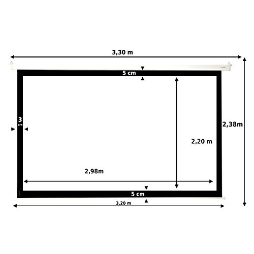 Pantalla de proyeccion motorizada de 150", Dimensiones de la Tela 3 x 2,20 Metros, cajetin de Acero 3,30 Metros, Pantalla para proyector electrica con Mando inalambrico (150 Pulgadas)