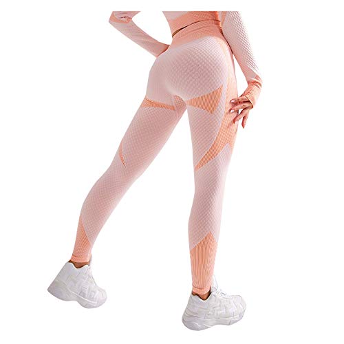 Pantalón de Yoga para Mujer Medias de Yoga de Longitud Completa Pantalón de Yoga de Cintura Alta Medias de botín con Textura Pantalones de Entrenamiento Leggings de Control de Barriga