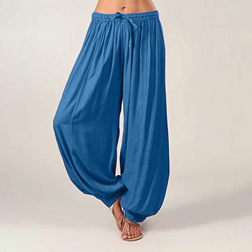 Pantalon Yoga Mujer ♡♡Fannyfuny♡ Pantalon Mujer Push Up Cintura Alta con Color Sólido Anchos Fluidos Pierna Pantalon Casual Leggins Yoga para Running Pilates Fitness (Azul oscuro, 3XL)