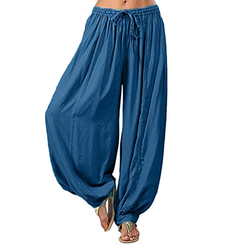 Pantalon Yoga Mujer ♡♡Fannyfuny♡ Pantalon Mujer Push Up Cintura Alta con Color Sólido Anchos Fluidos Pierna Pantalon Casual Leggins Yoga para Running Pilates Fitness (Azul oscuro, 3XL)