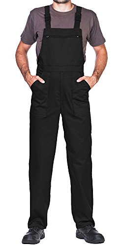 Pantalones con peto de trabajo para hombre, Made in EU, Mono de trabajo, Azur, blanco, rojo, verde, negro (L, Negro)