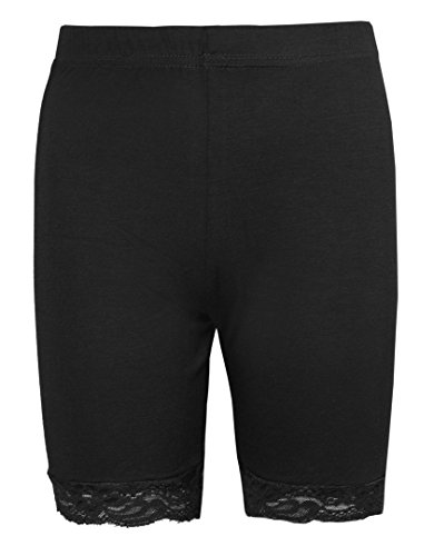 Pantalones cortos de ciclista para niña con encaje para ejercicios, ballet, estiramientos, atletismo Negro negro 7-8 Años