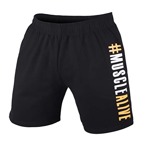 Pantalones cortos de musculación para hombres Bodybuilding Gym Shorts Algodón Entrenamiento Ropa deportiva Ropa, Negro, XL