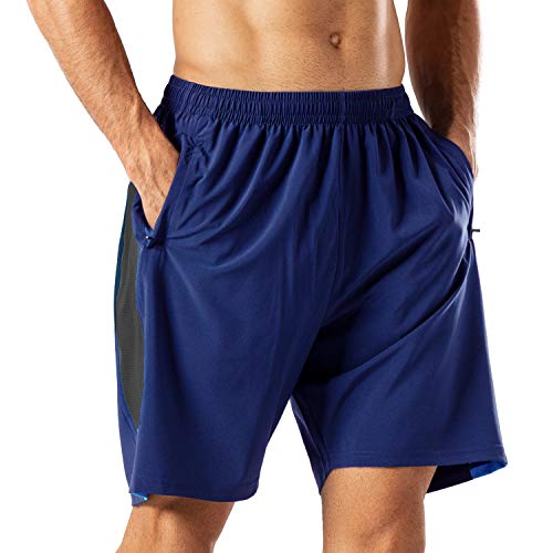 Pantalones Cortos Deportivos para Hombre Transpirable Secado Rapido para Running Fitness Gym(Negro Marino L)