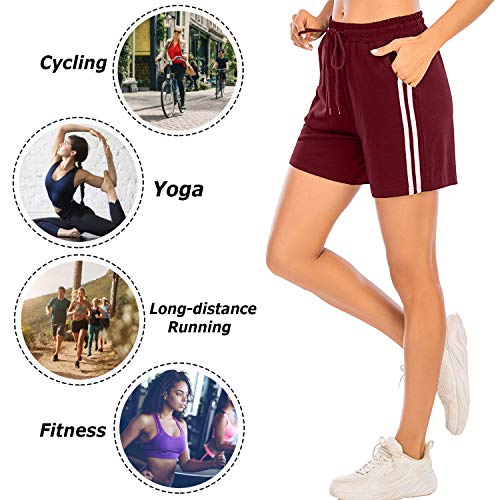 Pantalones Cortos Deportivos para Mujer Entrenamiento Yoga Verano para Hacer Ejercicio Trotar Gimnasio Pijamas Interior Casual Suelto Elástico con Banda Rojo S