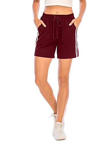 Pantalones Cortos Deportivos para Mujer Entrenamiento Yoga Verano para Hacer Ejercicio Trotar Gimnasio Pijamas Interior Casual Suelto Elástico con Banda Rojo S