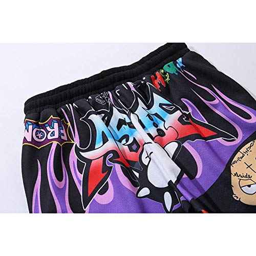 Pantalones Cortos Hombres Dibujos Animados Graffiti Imprimir Bermudas Playa Pantalones Cortos hasta la Rodilla Hip Hop Cintura elástica High Street Summer Pantalones de chándal