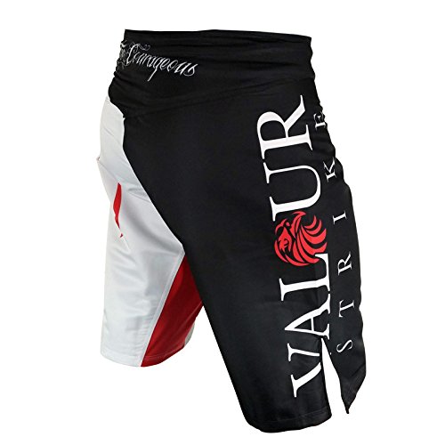 Pantalones cortos para artes marciales mixtas de Valour Strike®, uniforme para Muay Thai, boxeo, kickboxing, artes marciales formación, atlético, mujer hombre Infantil, color red,black,white, tamaño 38 pulgadas