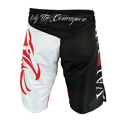 Pantalones cortos para artes marciales mixtas de Valour Strike®, uniforme para Muay Thai, boxeo, kickboxing, artes marciales formación, atlético, mujer hombre Infantil, color red,black,white, tamaño 38 pulgadas