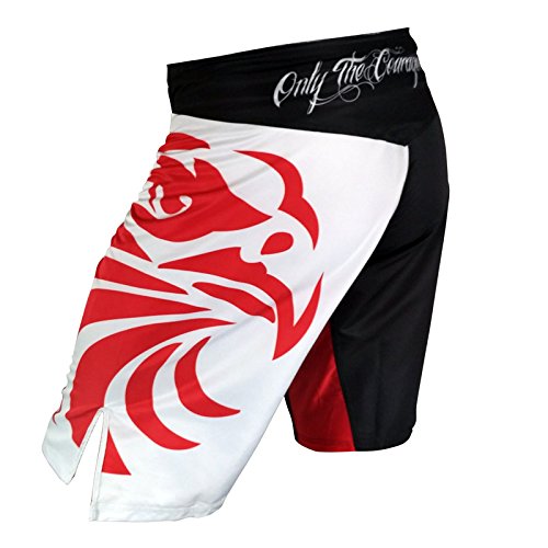 Pantalones cortos para artes marciales mixtas de Valour Strike®, uniforme para Muay Thai, boxeo, kickboxing, artes marciales formación, atlético, mujer hombre Infantil, color red,black,white, tamaño 38 pulgadas