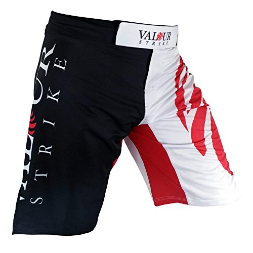 Pantalones cortos para artes marciales mixtas de Valour Strike®, uniforme para Muay Thai, boxeo, kickboxing, artes marciales formación, atlético, mujer hombre Infantil, color red,black,white, tamaño 38 pulgadas