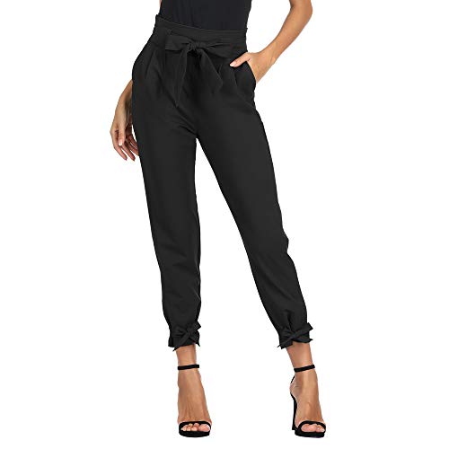 Pantalones de Cigarrillos para Mujeres con Cinturón Elástico Decorado con Un Lazo para La Primavera, Verano, Negro M Cl10903-1 Pantalones de Cigarrillos para Mujeres con Cinturón Elástico Decorado con Un Lazo para La Primavera, Verano, Negro M Cl10903-1