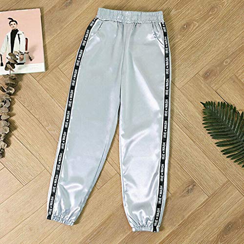 Pantalones de Entrenamiento Elásticos Pantalones de Bolsillo con Estampado de Letras de Moda para Mujer Pantalones Largos de Cinta Deportiva Reflectante de Cintura Elástica para Yoga Running Fitness