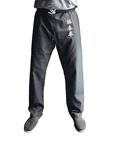 Pantalones de Kung Fu Wing Chun Kimono Negro Hombre Mujer Artes Marciales, Talla XL