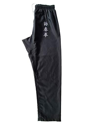 Pantalones de Kung Fu Wing Chun Kimono Negro Hombre Mujer Artes Marciales, Talla XL
