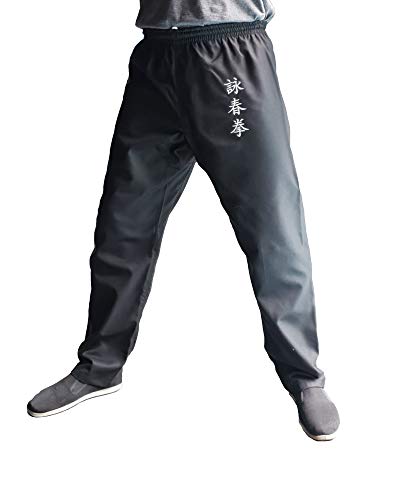 Pantalones de Kung Fu Wing Chun Kimono Negro Hombre Mujer Artes Marciales, Talla XL