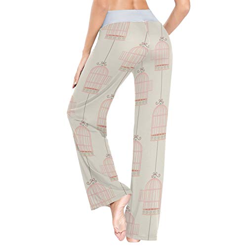 Pantalones de Pijama Casuales cómodos para Mujer Pantalones de salón de Pierna Ancha con cordón elástico Estampado S Fondo de Jaula de pájaros