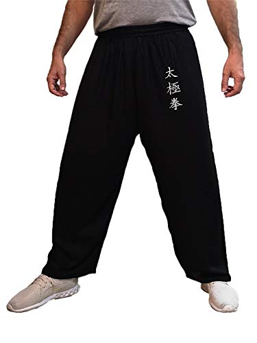 Pantalones de Tai Chi Taza Amplia Hombre y Mujer y Niño Pantalones de Yoga Qigong Abierto a los Tobillos (Negro, Tamano L) Pantalones de Tai Chi Taza Amplia Hombre y Mujer y Niño Pantalones de Yoga Qigong Abierto a los Tobillos (Negro, Tamano L)