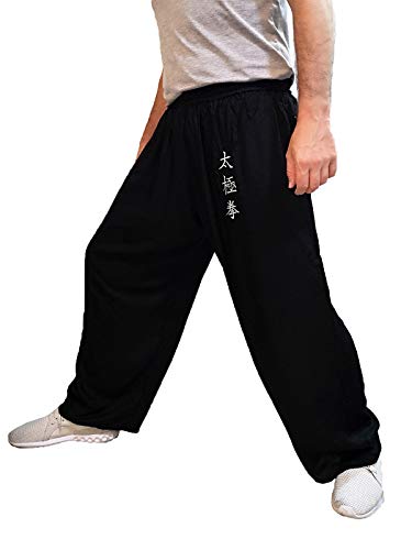 Pantalones de Tai Chi Taza Amplia Hombre y Mujer y Niño Pantalones de Yoga Qigong Abierto a los Tobillos (Negro, Tamano L) Pantalones de Tai Chi Taza Amplia Hombre y Mujer y Niño Pantalones de Yoga Qigong Abierto a los Tobillos (Negro, Tamano L)