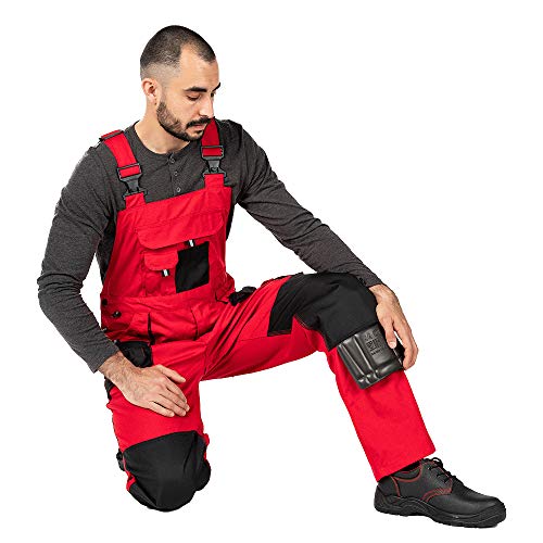 Pantalones de Trabajo para Hombre, Pantalon de Seguridad, Pantalones con Peto de Trabajo para Hombre, Ropa Hombre, Bolsillos Multiusos, S - 3XL, con Rodilleras Trabajo. (S, Rojo)