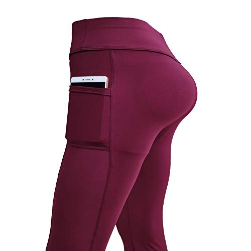 Pantalones de Yoga de Bolsillo de Cintura Alta para Mujer Deportes Abdominales Elásticos Color sólido Deportes Fitness Running Leggings