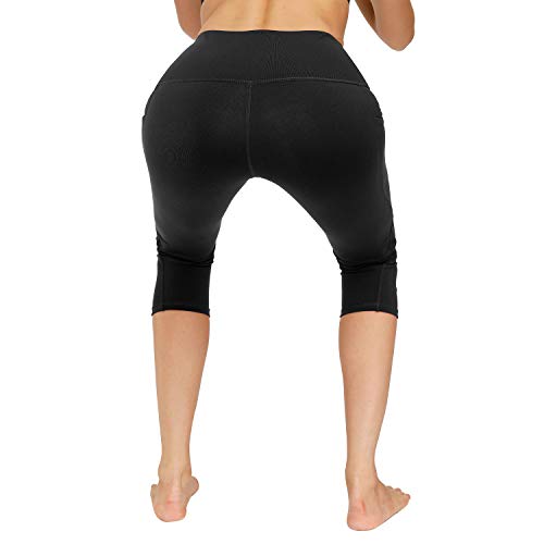 Pantalones de yoga de cintura alta con bolsillos, control de barriga, entrenamiento, correr, leggings capri elásticos de 4 vías para mujer.