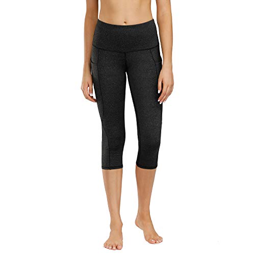 Pantalones de yoga de cintura alta con bolsillos, control de barriga, entrenamiento, correr, leggings capri elásticos de 4 vías para mujer.