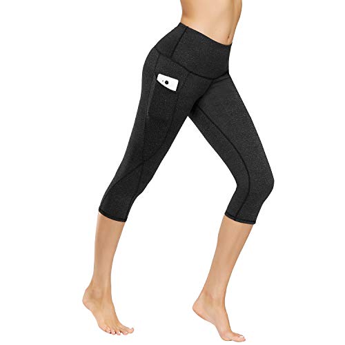 Pantalones de yoga de cintura alta con bolsillos, control de barriga, entrenamiento, correr, leggings capri elásticos de 4 vías para mujer.