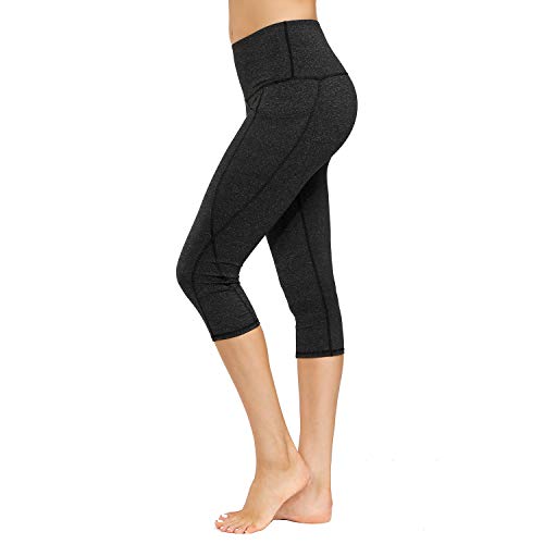 Pantalones de yoga de cintura alta con bolsillos, control de barriga, entrenamiento, correr, leggings capri elásticos de 4 vías para mujer.