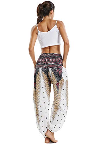 Pantalones de Yoga Mujer Harem Boho del Lazo del Pavo Real Flaral Funky #2 Flor Impresa-A