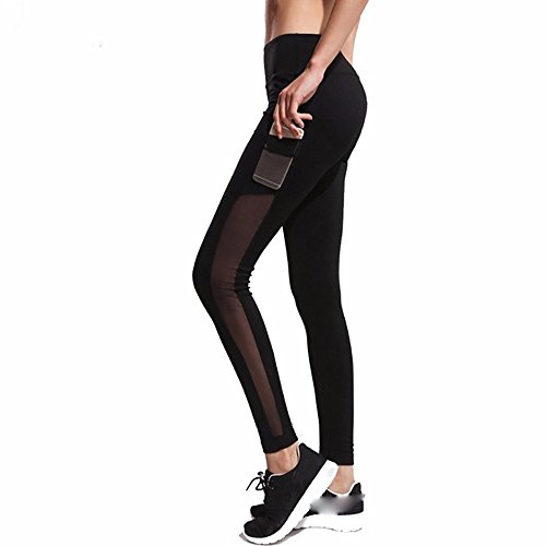 Pantalones Deportivos Mujeres SUNNSEAN Malla con Bolsillos Color Sólido Sexy Elásticos y Transpirables para Yoga Ejercicio Verano Costura Leggings Pants