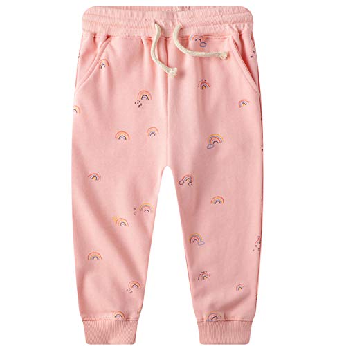 Pantalones Deportivos Niñas Niños Chándal Rosa Elástico Cintura Cordón Largos Algodón Traje Arcoiris Impresión Escuela Joggers Bolsillo Pantalone Otoño Invierno Unisexo Bebé Infantil 2 3 4 5 6 7 años