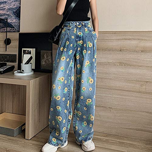 Pantalones Jeans Otoño De Gran Tamaño 4XL Pantalones Rectos con Estampado De Flores Pantalones Vaqueros De Pierna Ancha para Mujeres Pantalones Holgados De Cintura Alta Suelto Pantalones Jeans Otoño De Gran Tamaño 4XL Pantalones Rectos con Estampado De Flores Pantalones Vaqueros De Pierna Ancha para Mujeres Pantalones Holgados De Cintura Alta Suelto