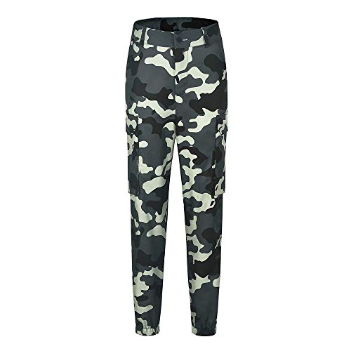 Pantalones Militares Mujer Cintura Alta Pantalon de Camuflaje de Chándal Hip Hop Punk Rock Casuales Tumblr Streetwear Sin cinturón Moda 2019 Yvelands (Verde, L)