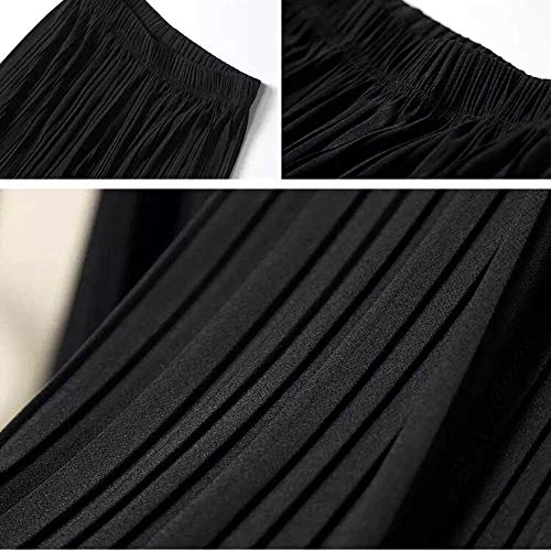 Pantalones plisados de chifón de cintura alta con volantes de pierna ancha para mujer en 75 ~ 140 kg negro negro Pantalones plisados de chifón de cintura alta con volantes de pierna ancha para mujer en 75 ~ 140 kg negro negro