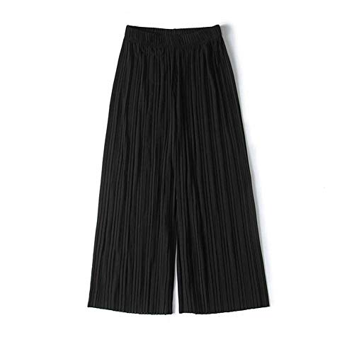 Pantalones plisados de chifón de cintura alta con volantes de pierna ancha para mujer en 75 ~ 140 kg negro negro